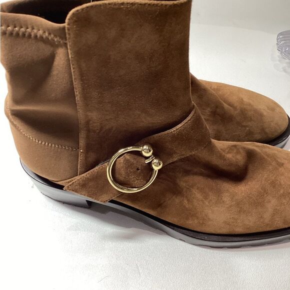Stuart Weitzman Luxering Suede And Neoprene Ankle Boots In Brown Size 8.5 - Picture 2 of 13